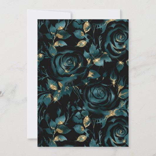 Elegant turquoise en gouden roos bloempatroon brui kaart (Achterkant)