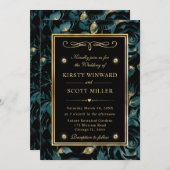 Elegant turquoise en gouden roos bloempatroon brui kaart (Voorkant / Achterkant)