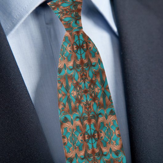 Elegant turquoise en koper patroon stropdas