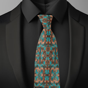 Elegant Turquoise en Koperen Patroon Stropdas
