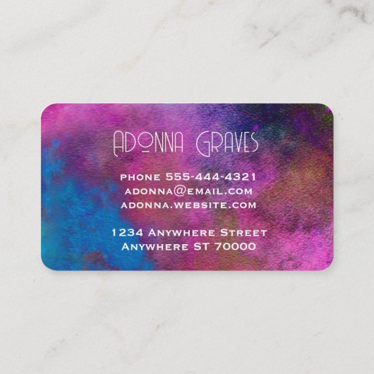 elegant turquoise en magenta waterverf artistiek visitekaartje (Achterkant)