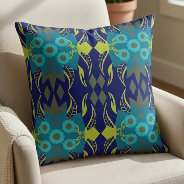 Elegant Turquoise En Marineblauw  Kussen (A fun mix of teal, green, and yellow for a fresh look. It's modern yet chic.)
