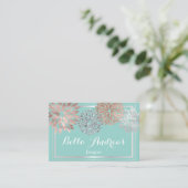Elegant Turquoise en Silver Dahlia Flower Design Visitekaartje (Staand voorkant)