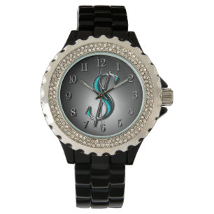 Elegant Turquoise en Silver Dollar Sign Stylish Horloge