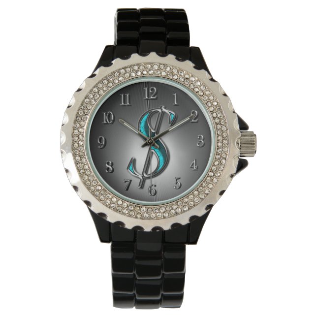 Elegant Turquoise en Silver Dollar Sign Stylish Horloge (Voorkant)