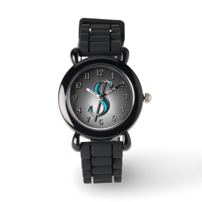 Elegant Turquoise en Silver Dollar Sign Stylish Horloge (Voorkant)