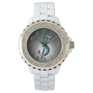 Elegant Turquoise en Silver Dollar Sign Stylish Horloge