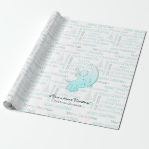 Elegant Turquoise en Silver KerstTypografie Cadeaupapier