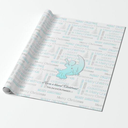 Elegant Turquoise en Silver KerstTypografie Cadeaupapier (Uitgerold)
