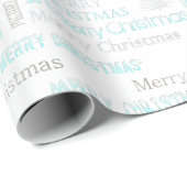Elegant Turquoise en Silver KerstTypografie Cadeaupapier (Rol Hoek)