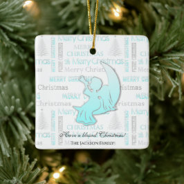 Elegant Turquoise en Silver KerstTypografie Keramisch Ornament