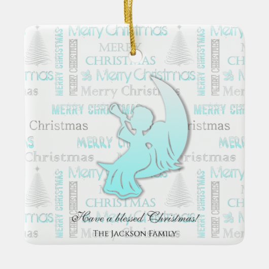 Elegant Turquoise en Silver KerstTypografie Keramisch Ornament (Voorkant)
