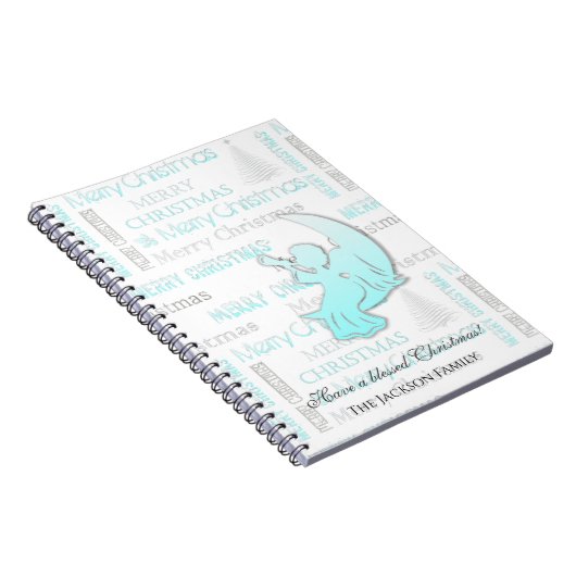 Elegant Turquoise en Silver KerstTypografie Notitieboek (Rechterzijde)