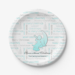 Elegant Turquoise en Silver KerstTypografie Papieren Bordje