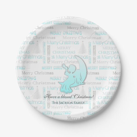 Elegant Turquoise en Silver KerstTypografie Papieren Bordje (Voorkant)