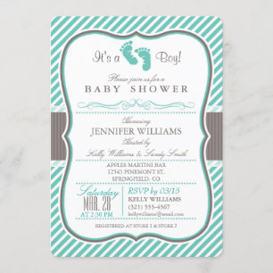 Elegant Turquoise en Taupe Baby Feet Baby shower Kaart