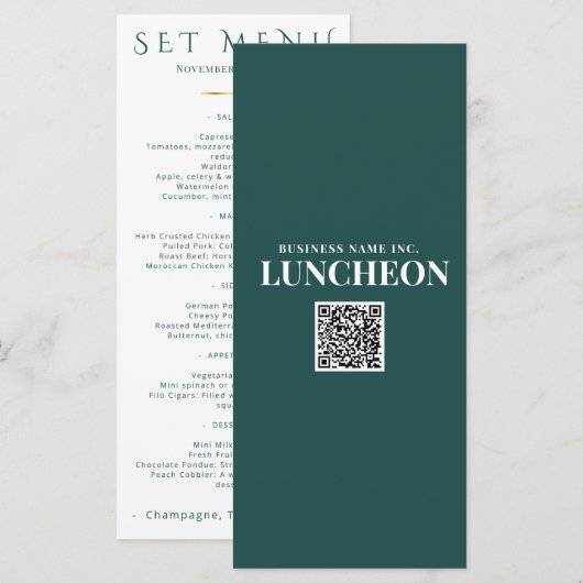 Elegant Turquoise Evenementen Menu Logo Zakelijke (Voorkant / Achterkant)
