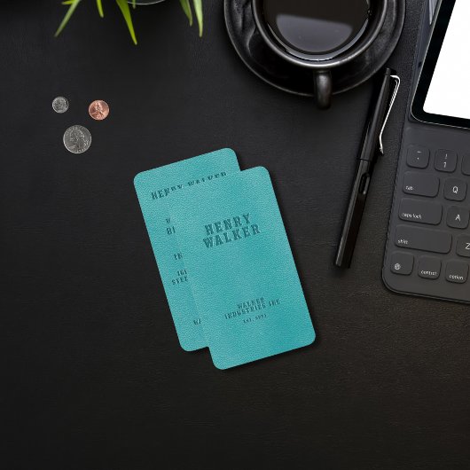 Elegant Turquoise Faux Vegan Leder Visitekaartje