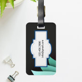 Elegant Turquoise Floral gepersonaliseerd monogram Bagagelabel