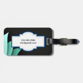 Elegant Turquoise Floral gepersonaliseerd monogram Bagagelabel (Achterkant horizontaal)