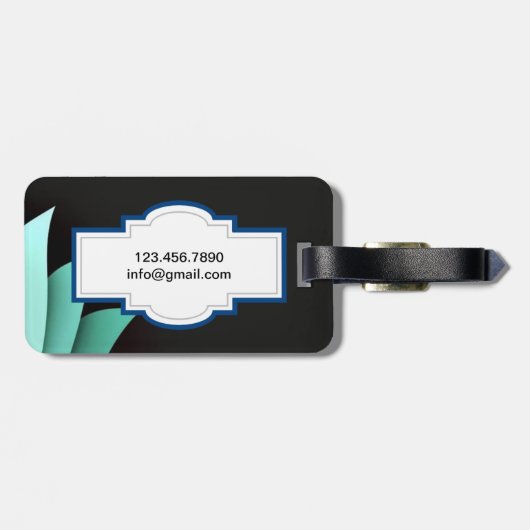 Elegant Turquoise Floral gepersonaliseerd monogram Bagagelabel (Achterkant horizontaal)