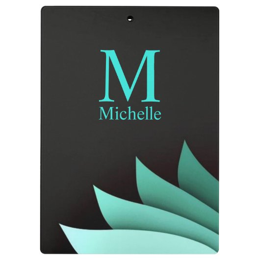 Elegant Turquoise Floral gepersonaliseerd monogram Klembord (Achterkant)
