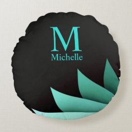Elegant Turquoise Floral gepersonaliseerd monogram Rond Kussen