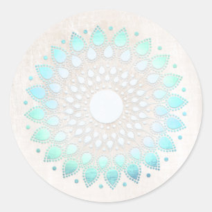 Elegant Turquoise Floral Lotus Flower Mandala Ronde Sticker