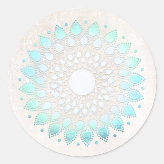 Elegant Turquoise Floral Lotus Flower Mandala Ronde Sticker (Voorkant)