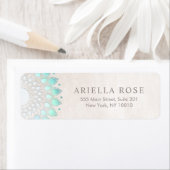 Elegant Turquoise Floral Lotus White Marble Etiket (Insitu)