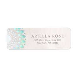 Elegant Turquoise Floral Lotus White Marble Etiket
