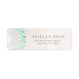 Elegant Turquoise Floral Lotus White Marble Etiket