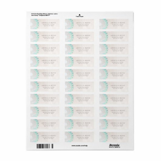 Elegant Turquoise Floral Lotus White Marble Etiket (Full Sheet)