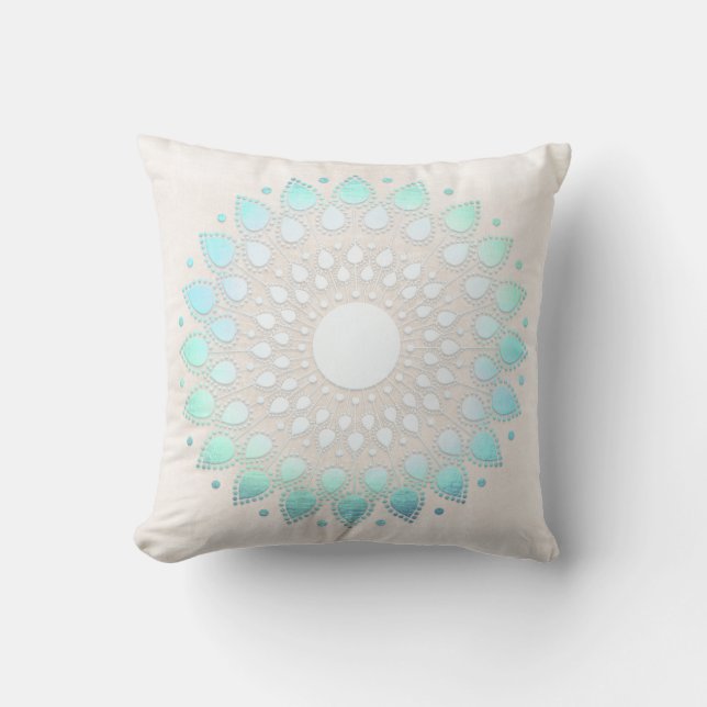 Elegant Turquoise Floral Lotus White Marble Kussen (Voorkant)