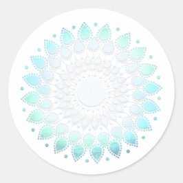 Elegant Turquoise Floral Lotus White Marble Ronde Sticker