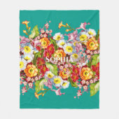 Elegant Turquoise  Floral Persoonlijke naam Fleece Deken (Voorkant)