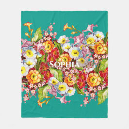 Elegant Turquoise  Floral Persoonlijke naam Fleece Deken