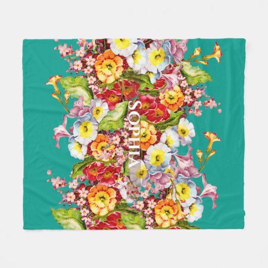 Elegant Turquoise  Floral Persoonlijke naam Fleece Deken (Voorkant (Horizontaal))