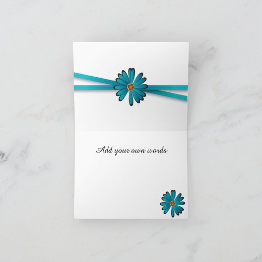Elegant Turquoise Flower Design Bedankkaart (Binnen)