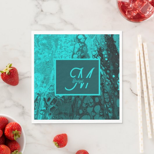 Elegant Turquoise Fluid Script monogram Kunst Servet (Insitu)
