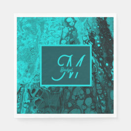 Elegant Turquoise Fluid Script monogram Kunst Servet