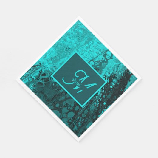 Elegant Turquoise Fluid Script monogram Kunst Servet (Hoek)