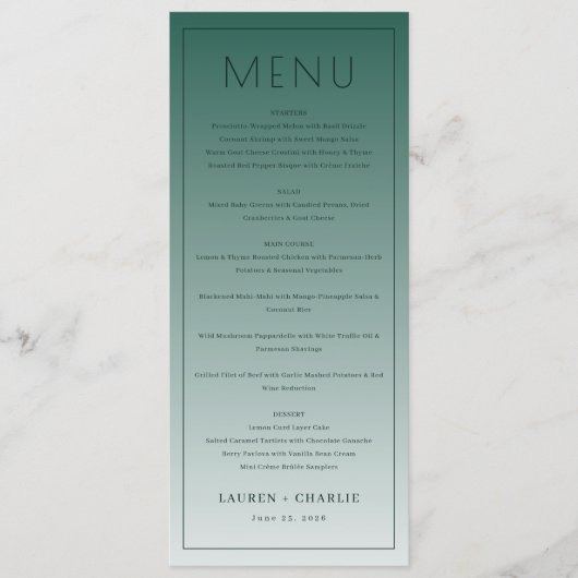Elegant Turquoise Formeel Menu (Voorkant)