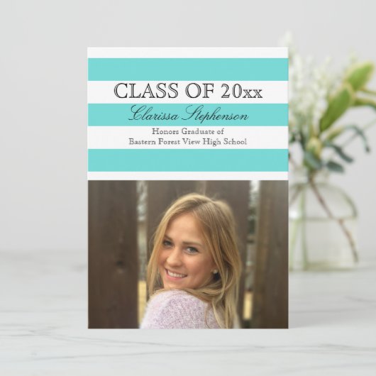 Elegant Turquoise Foto Afstuderen Aankondiging (Staand voorkant)