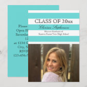 Elegant Turquoise Foto Afstuderen Aankondiging (Voorkant / Achterkant)