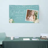 Elegant Turquoise Foto Bloemen Afstuderen Spandoek (Beurs)