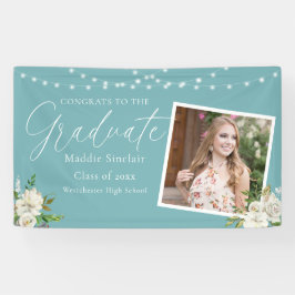 Elegant Turquoise Foto Bloemen Afstuderen Spandoek