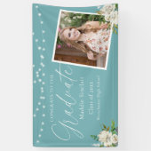 Elegant Turquoise Foto Bloemen Afstuderen Spandoek (Verticaal)