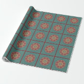 Elegant turquoise georiënteerd patroon cadeaupapier (Uitgerold)