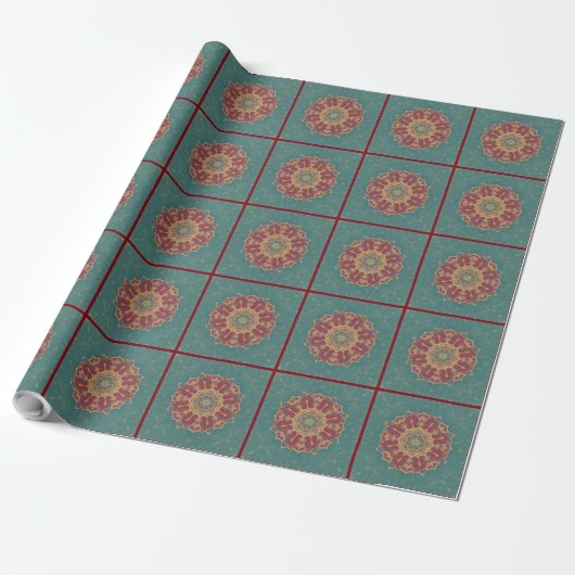 Elegant turquoise georiënteerd patroon cadeaupapier (Uitgerold)